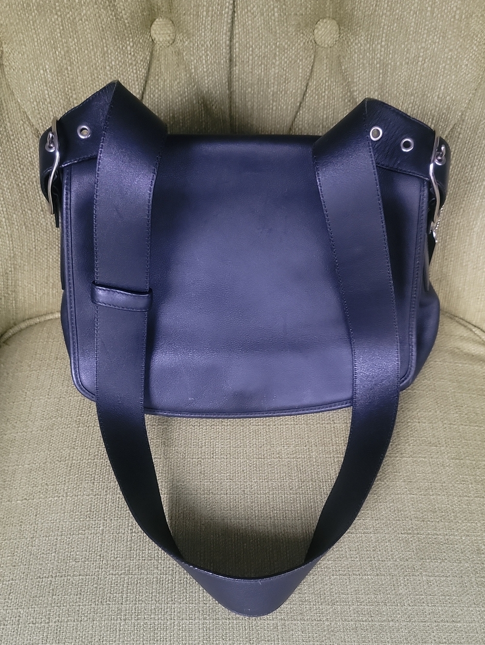 Coach Legacy Flap Black Leather Shoulder Bag with Wide Straps